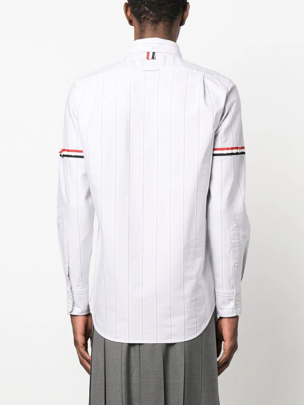 THOM BROWNE Men Straight Fit PC L/S Shirt W/GG Armband In Alternative Rep Stripe Oxford