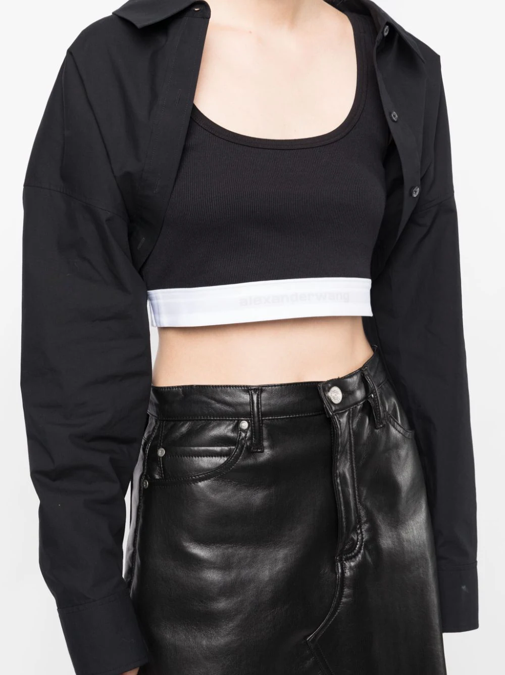 T BY ALEXANDER WANG Women Tucked Shirt Bolero And Logo Elastic Top