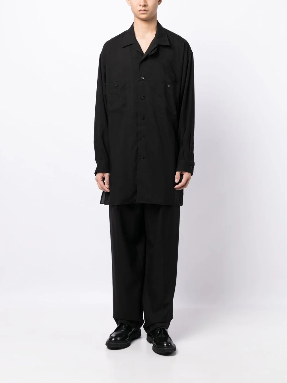 YOHJI YAMAMOTO POUR HOMME Men Chin Flap Open Collar Shirt