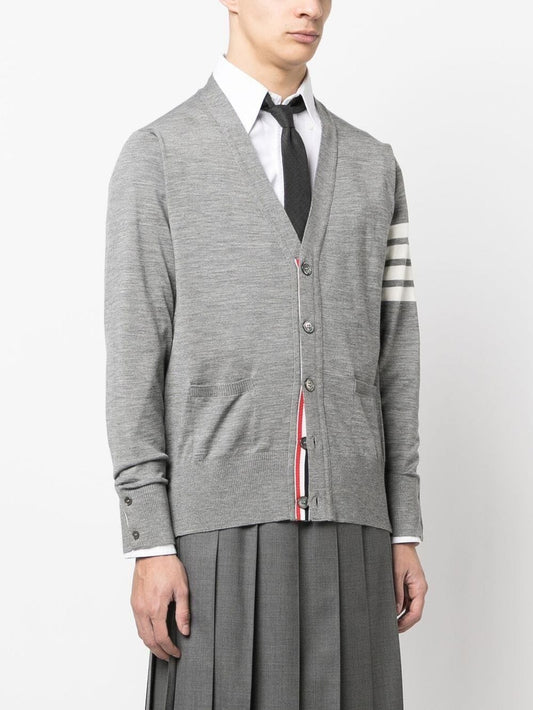 THOM BROWNE Men Classic 4 Bar Merino Wool V-Neck Cardigan