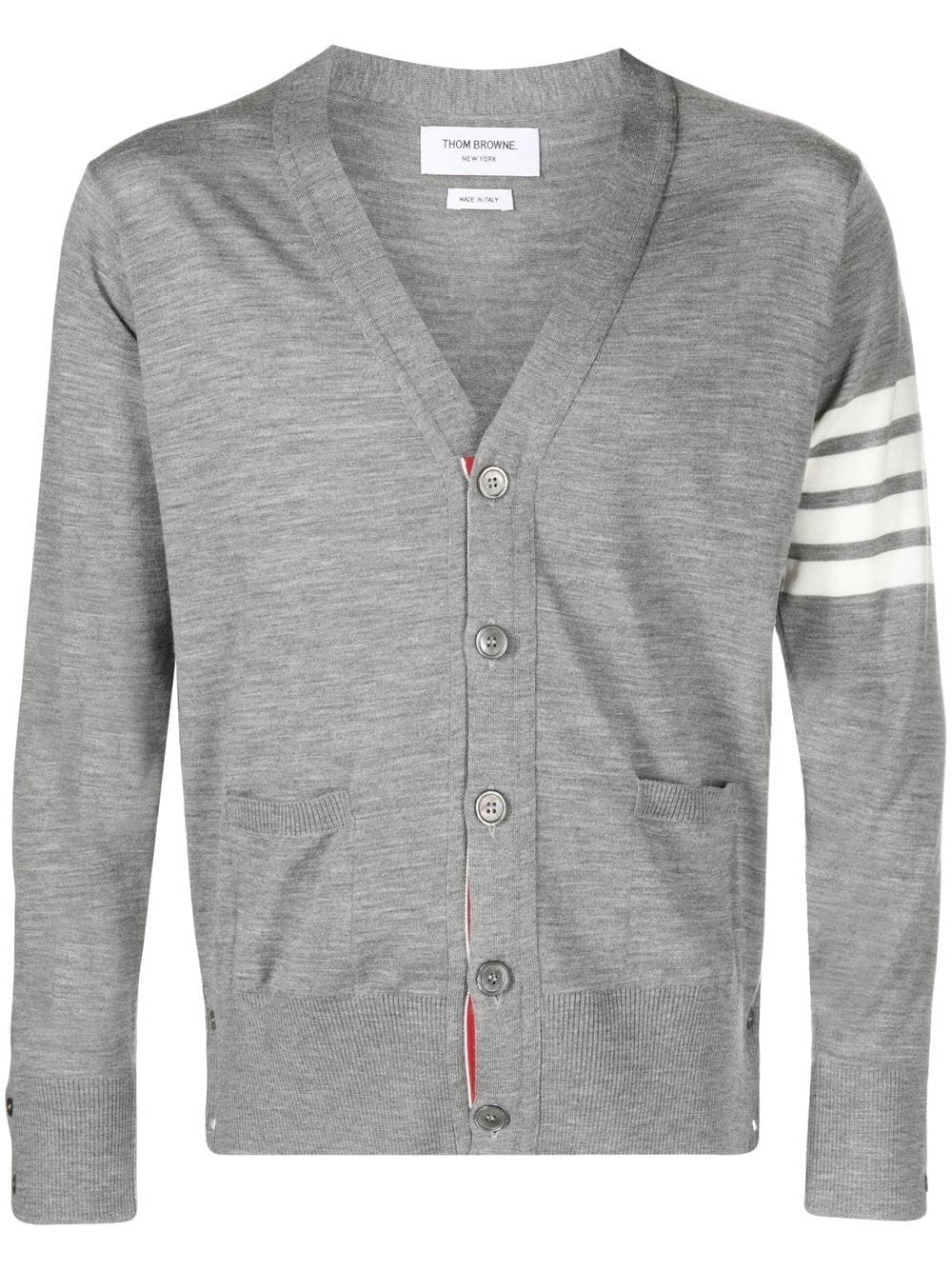 THOM BROWNE Men Classic 4 Bar Merino Wool V-Neck Cardigan