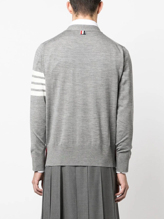 THOM BROWNE Men Classic 4 Bar Merino Wool V-Neck Cardigan