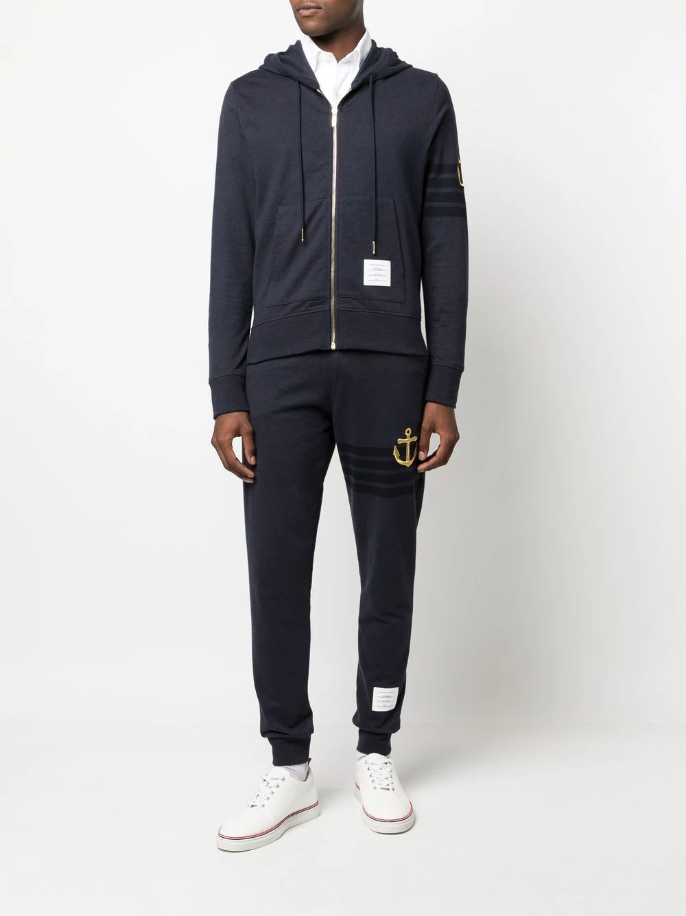 THOM BROWNE Men Classic Dark 4 Bar Zip Up Hoodie