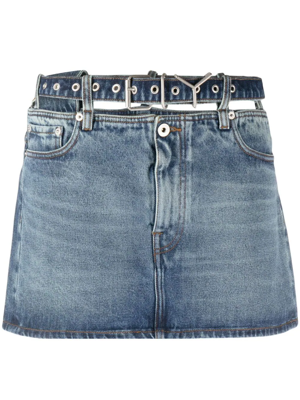 Y/PROJECT WOMEN Evergreen Y Belt Denim Mini Skirt