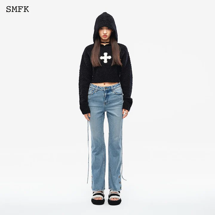 SMFK Women Compass Wool Knit Short Hoodie