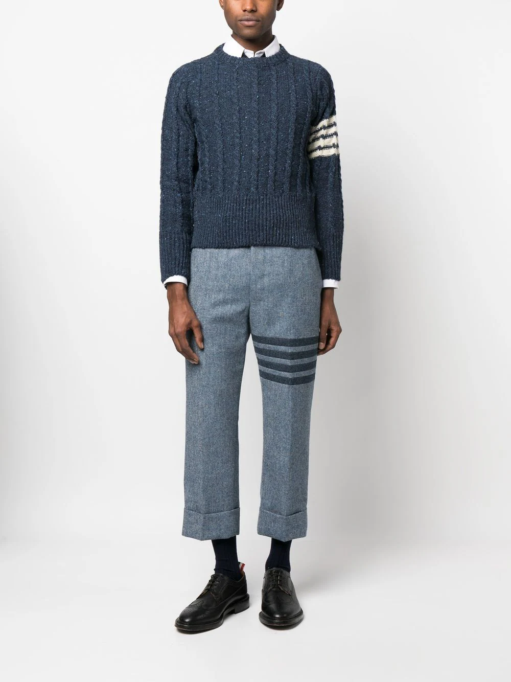 THOM BROWNE MEN Twist Cable Classic Crewneck Donegal Pullover Sweater