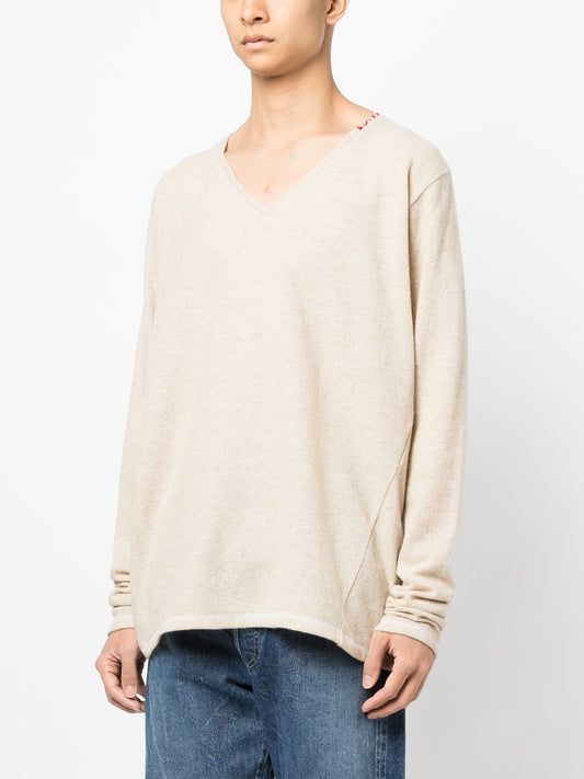 GREG LAUREN Men Wool Long Sleeve V neck Sweater LIGHT BROWN