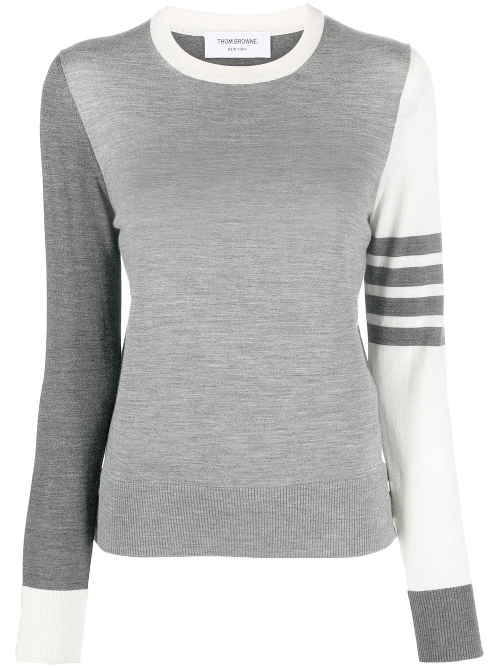 THOM BROWNE Women Fun Mix Relaxed Fit Crew Neck Pullover In Fine Merino Wool W/ 4 Bar Stripe