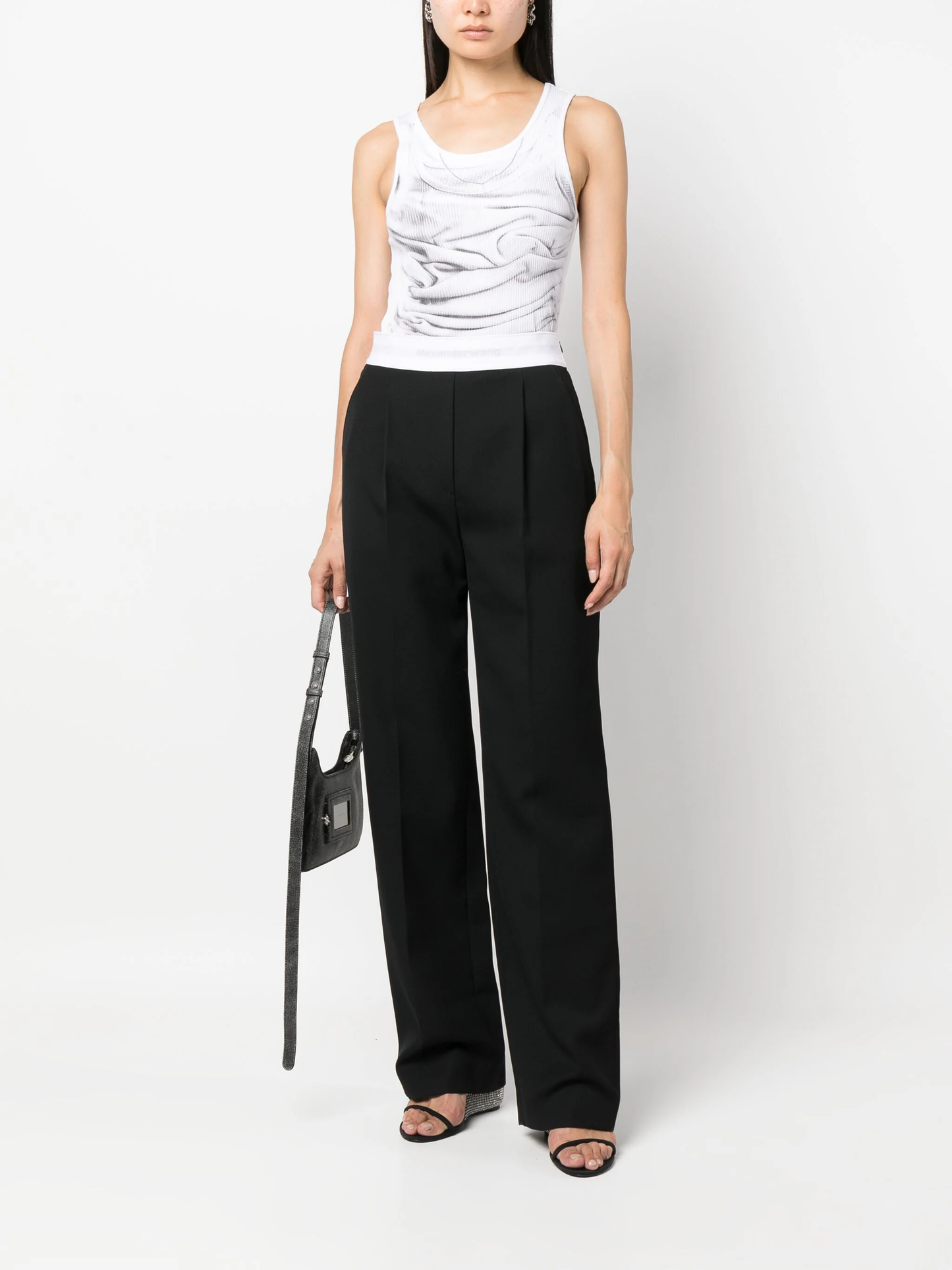 ALEXANDER WANG Women High Waisted Pleated Logo Elastic Trouser