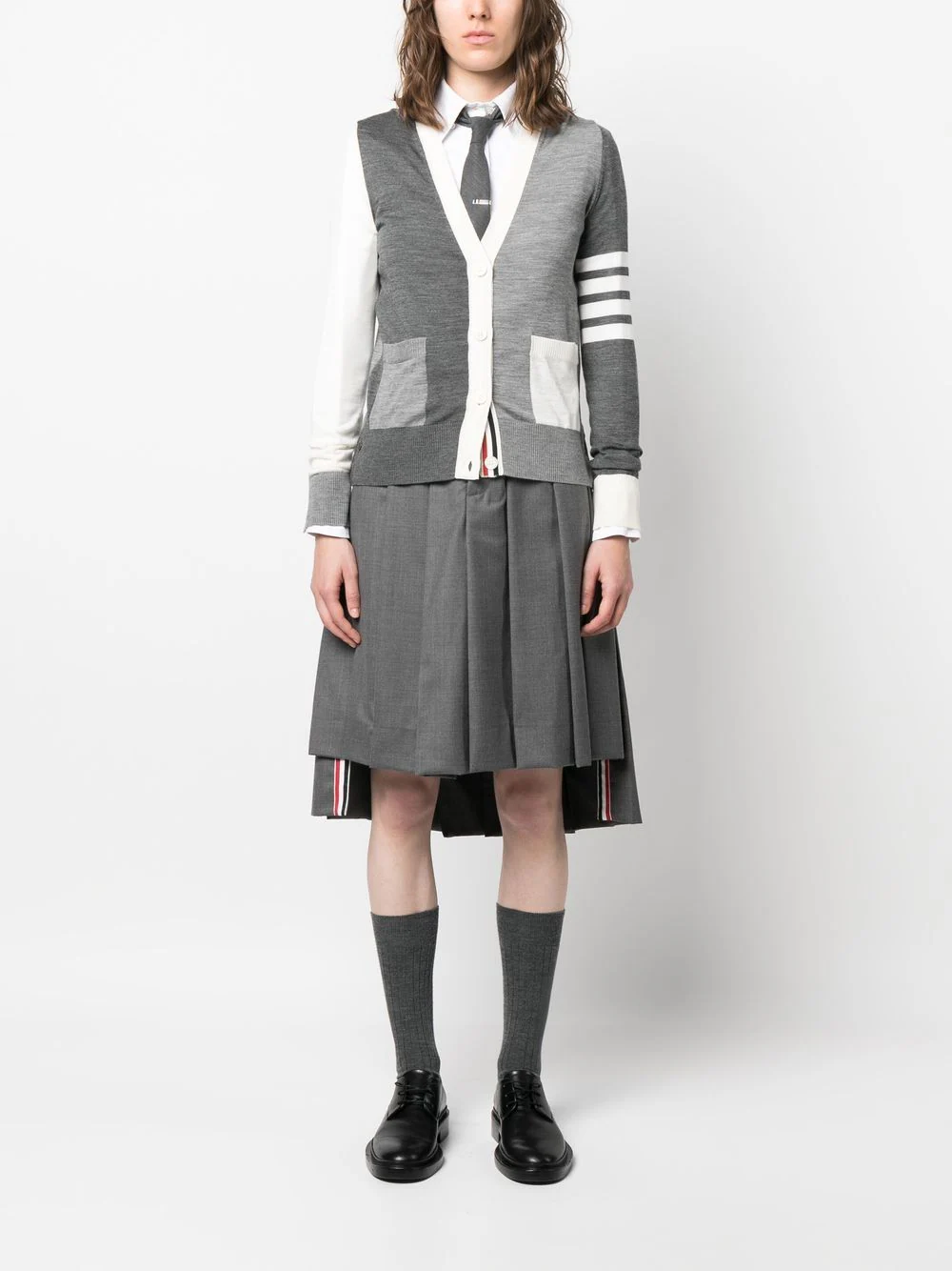 THOM BROWNE Women Fun Mix Relaxed Fit V Neck Fine Wool Cardigan