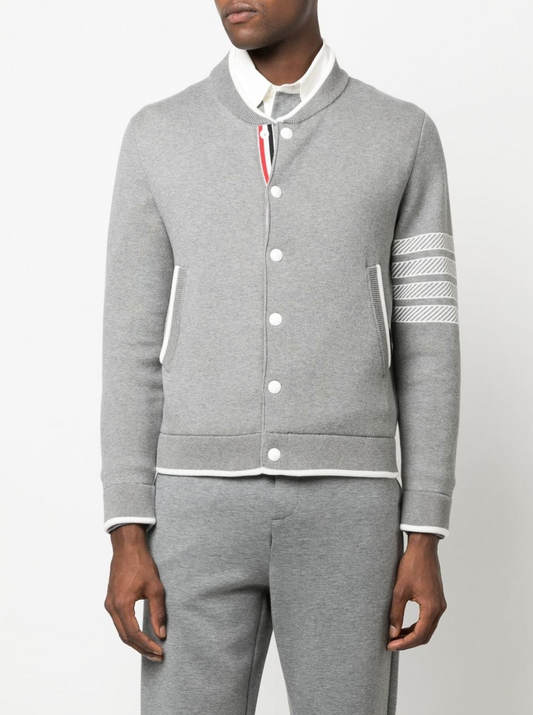 THOM BROWNE Men Anchor Icon Jacquard Bomber Jacket In Cotton W/ 4 Bar Stripe