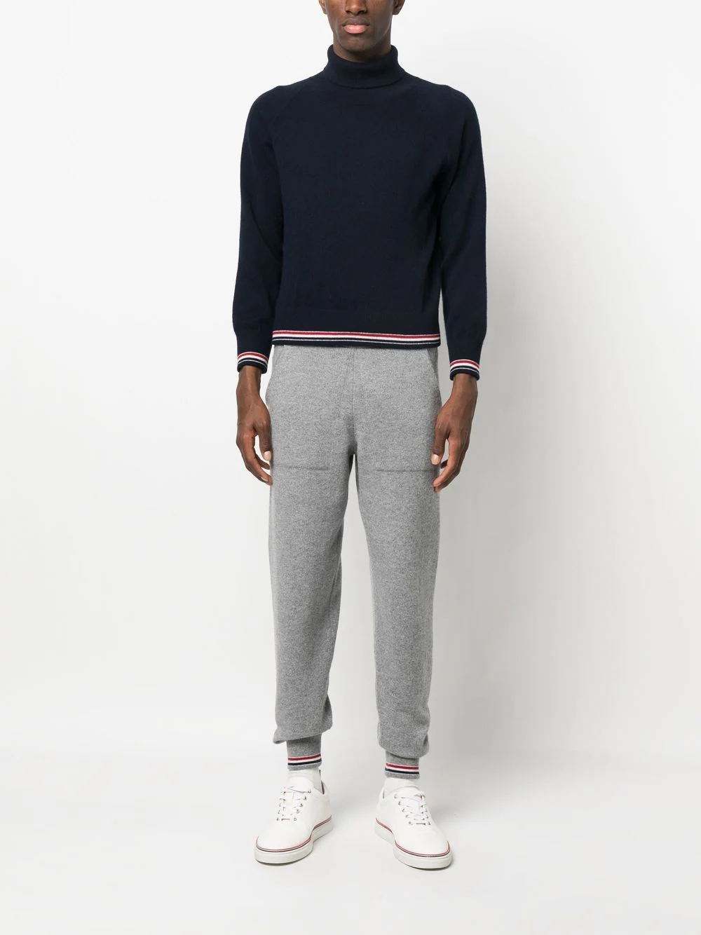 THOM BROWNE Men Cashmere Jersey Stripe Turtleneck