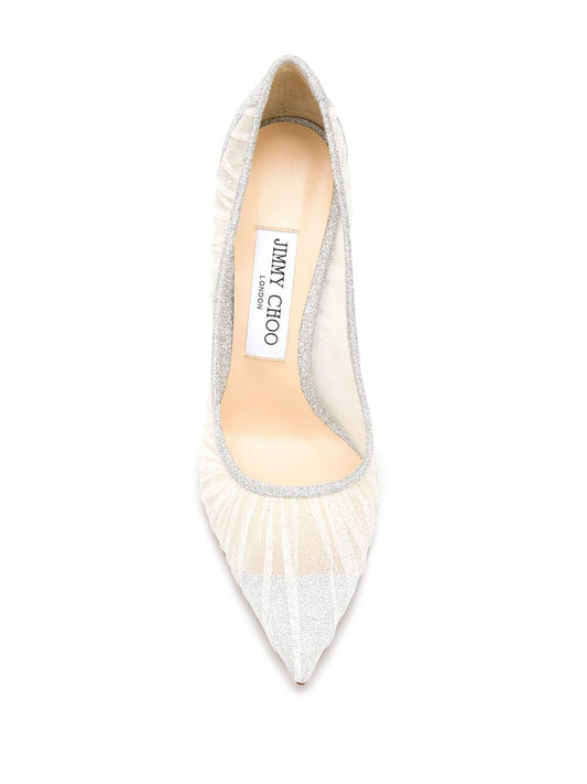 JIMMY CHOO Women Fine Glitter Fabric W/ Glitter Tulle Pumps