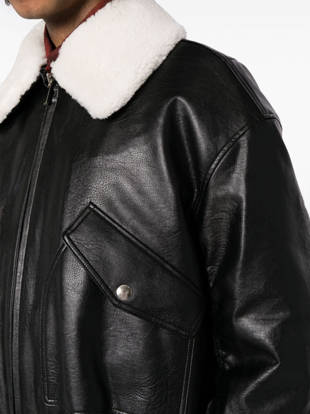 SYSTEM Men Fur Trimmed Leather Bomber