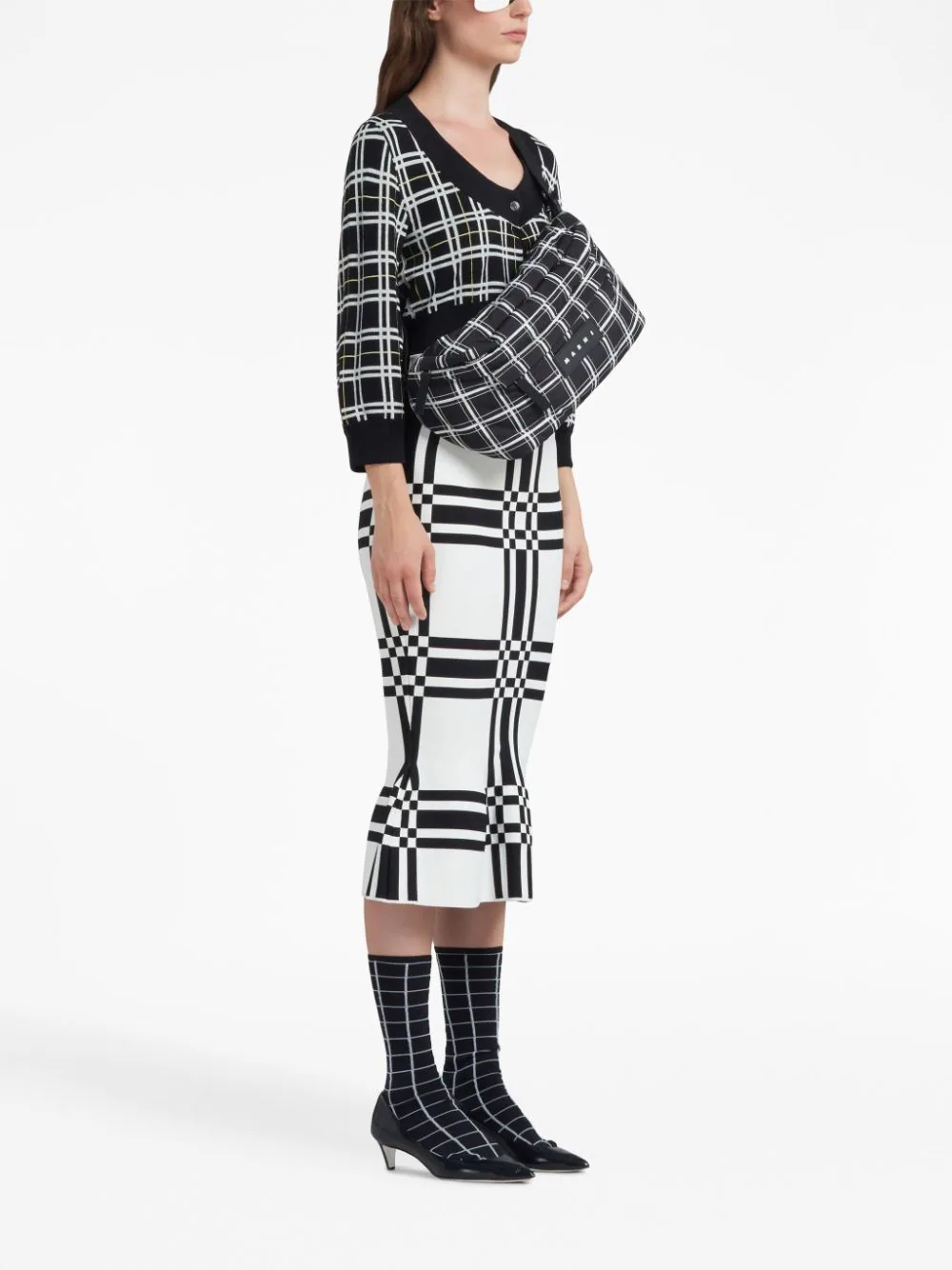 MARNI Women Cropped Plaid Cardigan