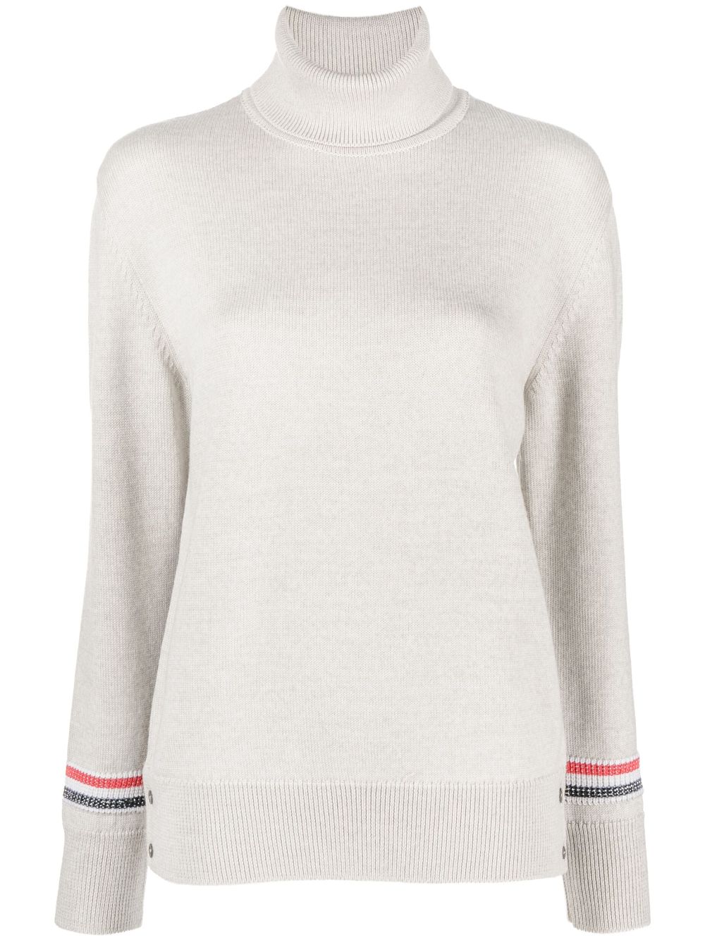 THOM BROWNE Women Jersey Stitch Turtleneck in Merino Wool W/ Stripe Detail