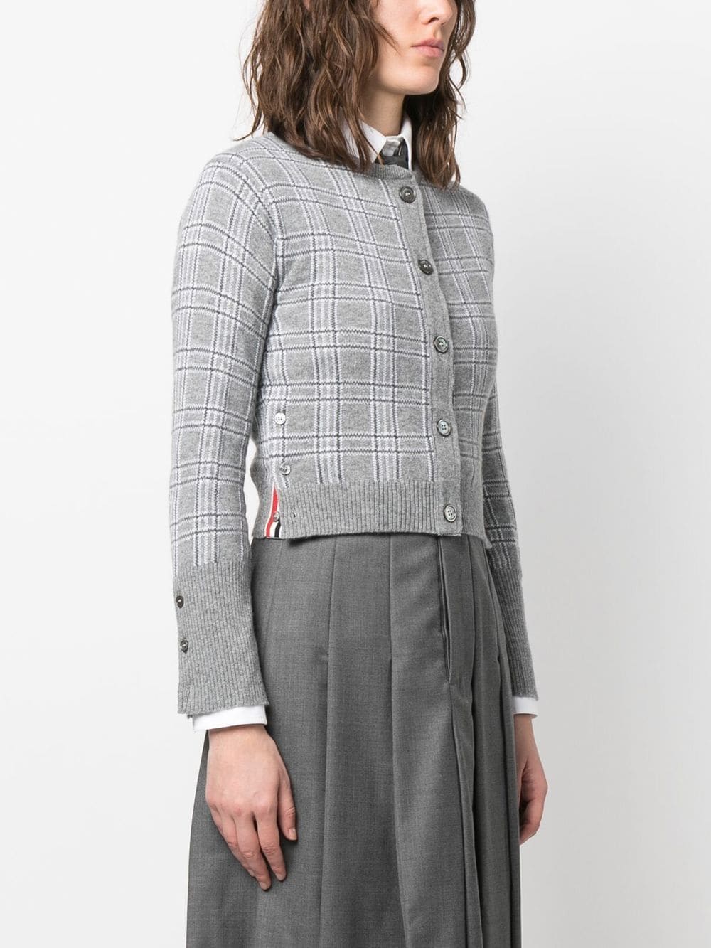 THOM BROWNE Women Pow Jacquard Cropped Crew Neck Cardigan In Cashmere