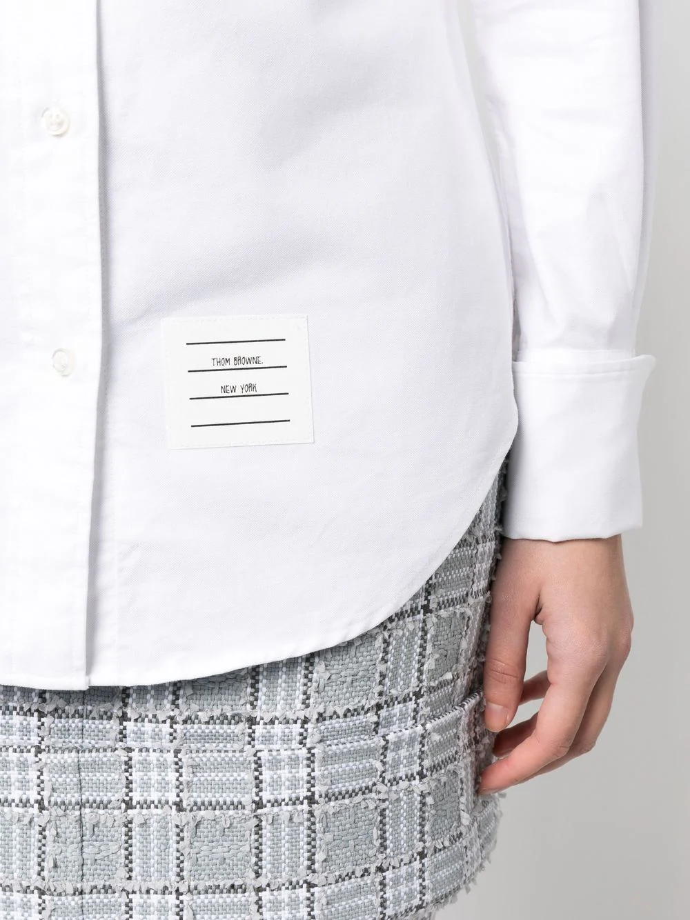 THOM BROWNE Women Point Collar French Cuff Shirt In Solid Oxford W/ Engineered Center RWB Stripe