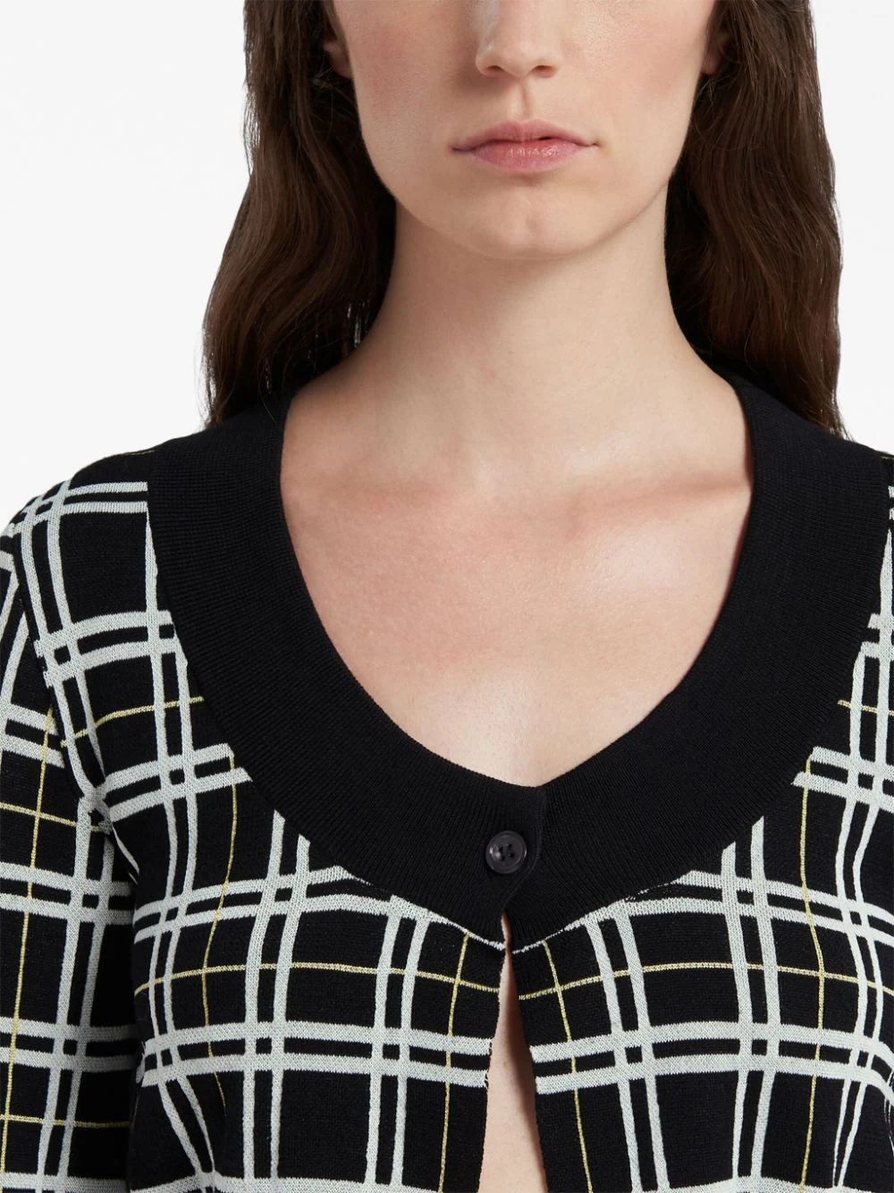 MARNI Women Cropped Plaid Cardigan