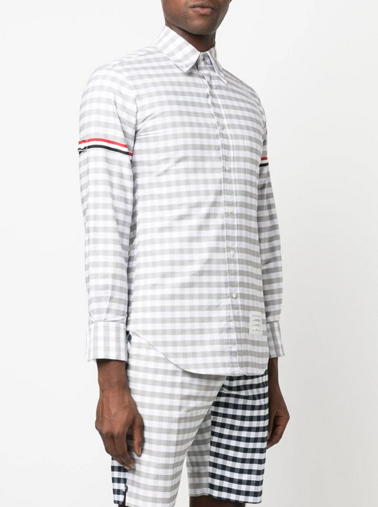 THOM BROWNE Men Classic Fit PC L/S Shirt W/ GG Armband In Gingham Check Oxford