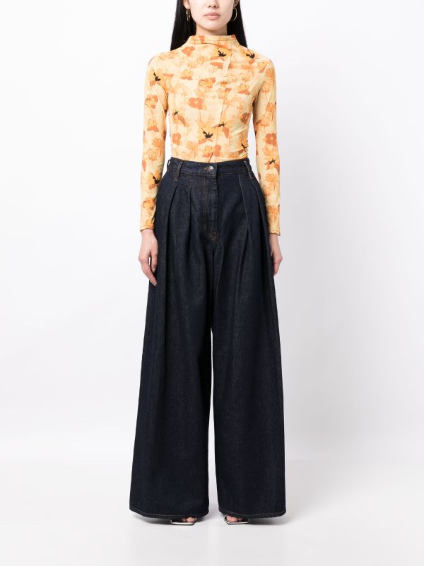 DRIES VAN NOTEN Women Pleated Indigo Washed Denim Pants