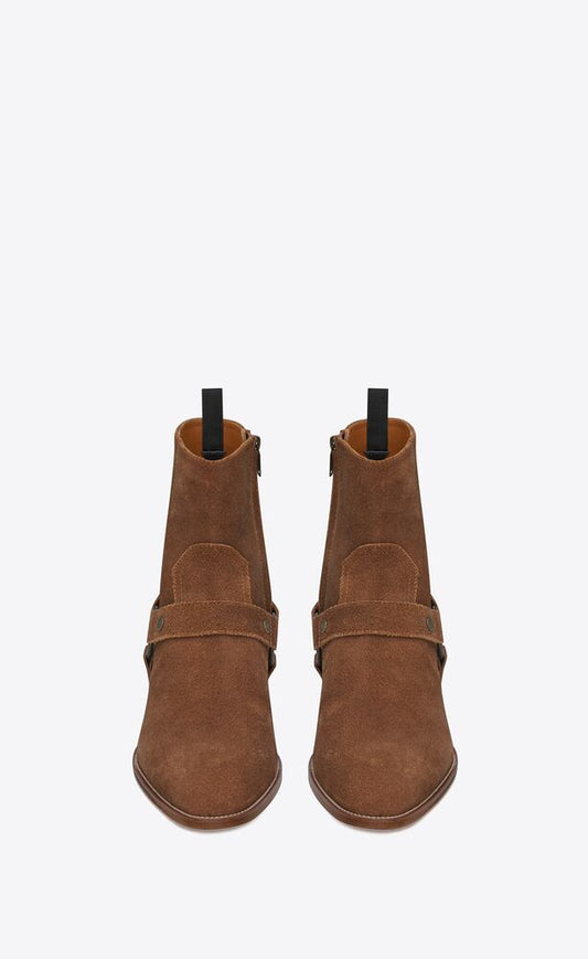 SAINT LAURENT Men Wyatt Harness Suede Boots