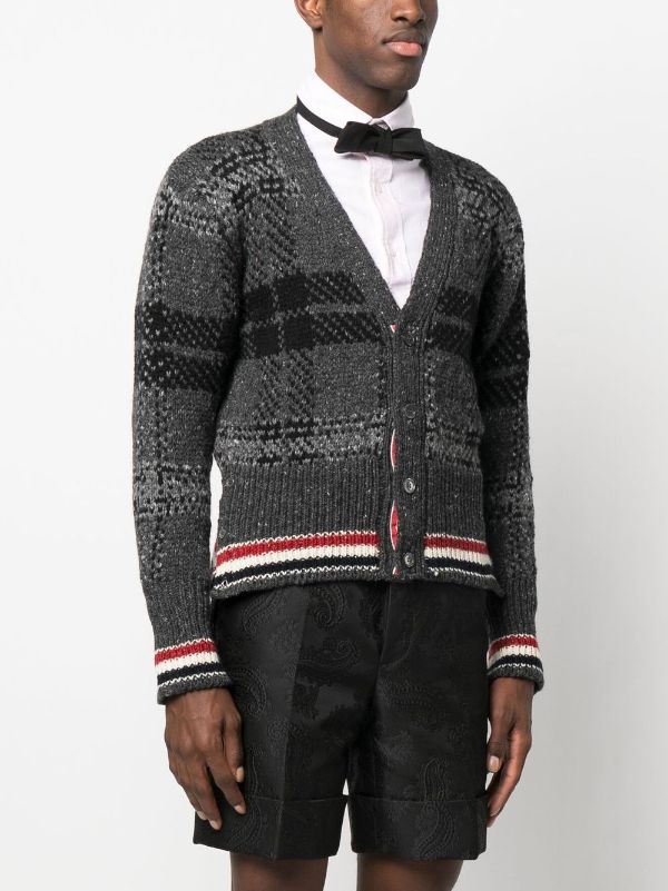 THOM BROWNE Men Tartan Striped Cardigan