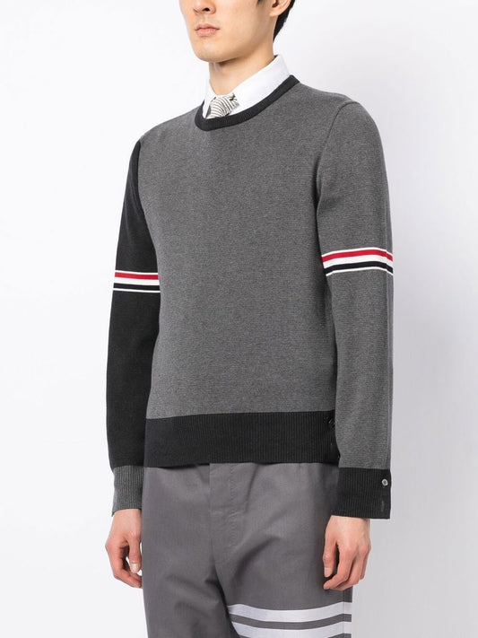 THOM BROWNE Men Fun Mix Striped Arm Crewneck Paneled Sweater