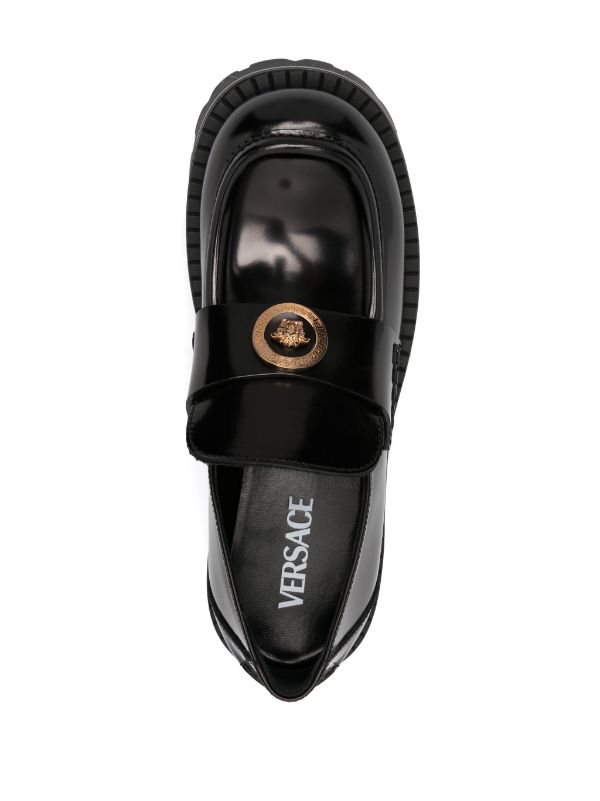 VERSACE Women Logo Leather Platform Loafers