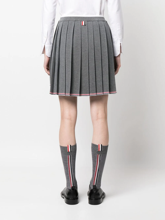 THOM BROWNE Women Full Needle Pleated Mini Skirt In Merino Wool W/ Tipping