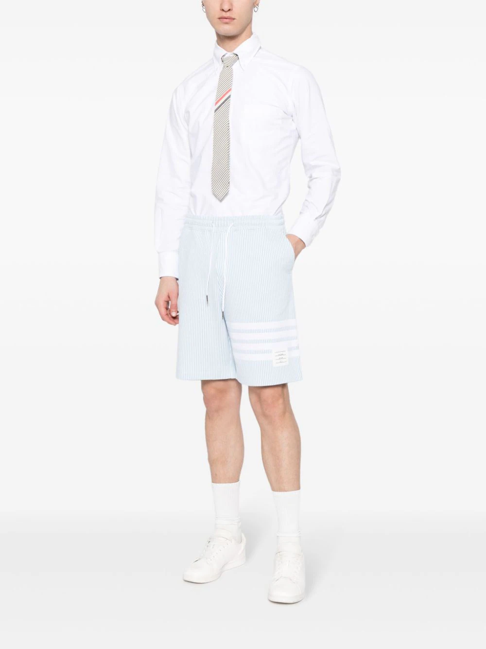 THOM BROWNE Men Seersucker 4 Bar Sweatshorts