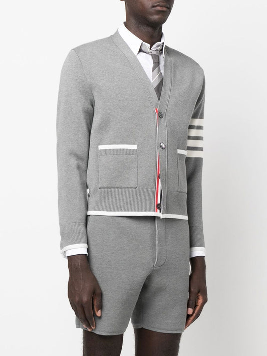 THOM BROWNE Men 4 Bar V-Neck Knitted Cardigan