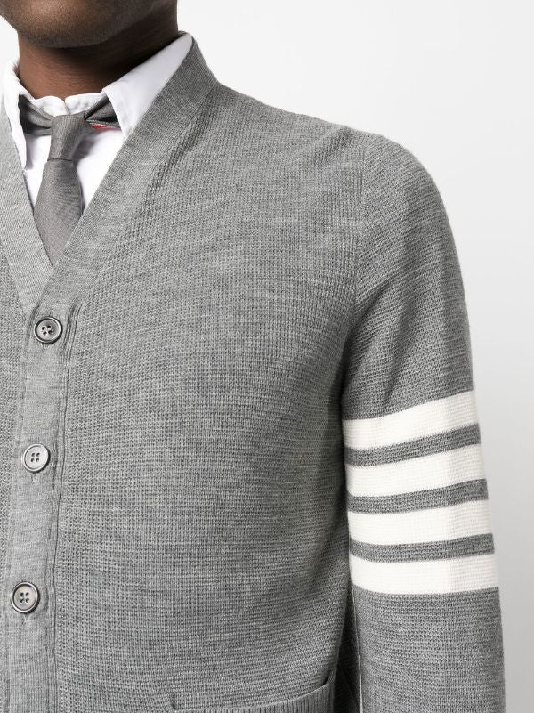 THOM BROWNE Men Waffle Stitch Cardigan In Fine Merino Wool