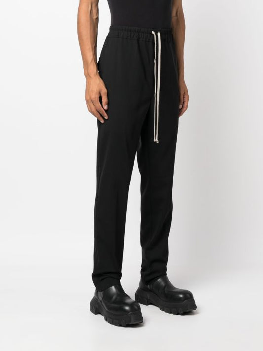 RICK OWENS Men Paper Finish Wool Drawstring Slim Long Pants