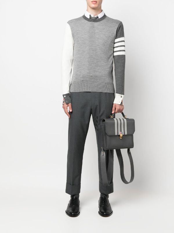 THOM BROWNE Men 4 Bar Fun Mix Classic Crewneck Paneled Sweater