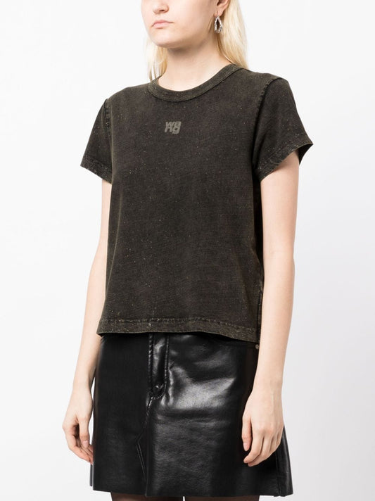 T BY ALEXANDER WANG Women Glitter Essential Jersey Shrunk Tee With Puff Logo