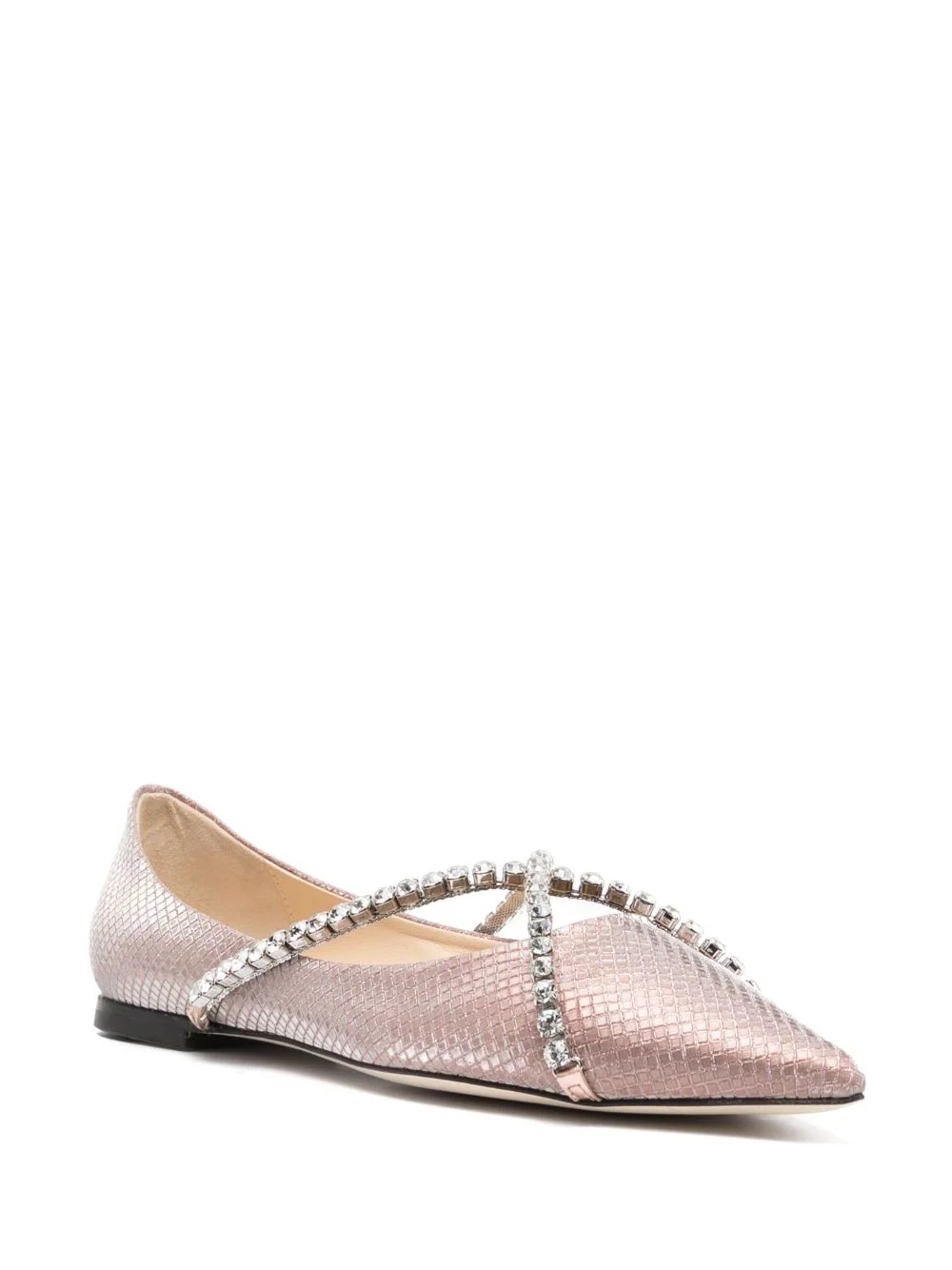 JIMMY CHOO Women Diamond Glitter Fabric W/ Crystal Chain Flat