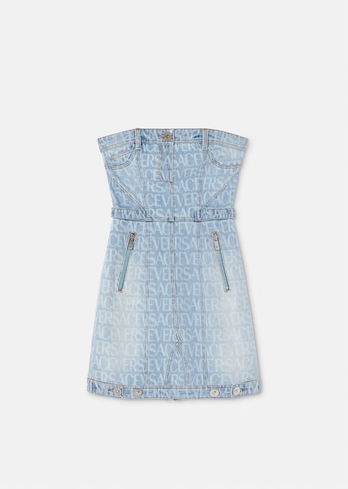 VERSACE Women All Over Laser Logo Denim Dress