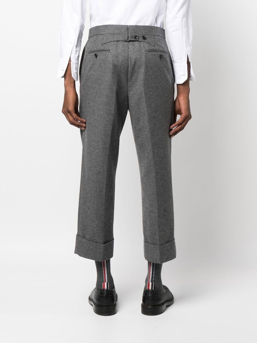 THOM BROWNE Men Low Rise Backstrap Trouser in Wool Flannel