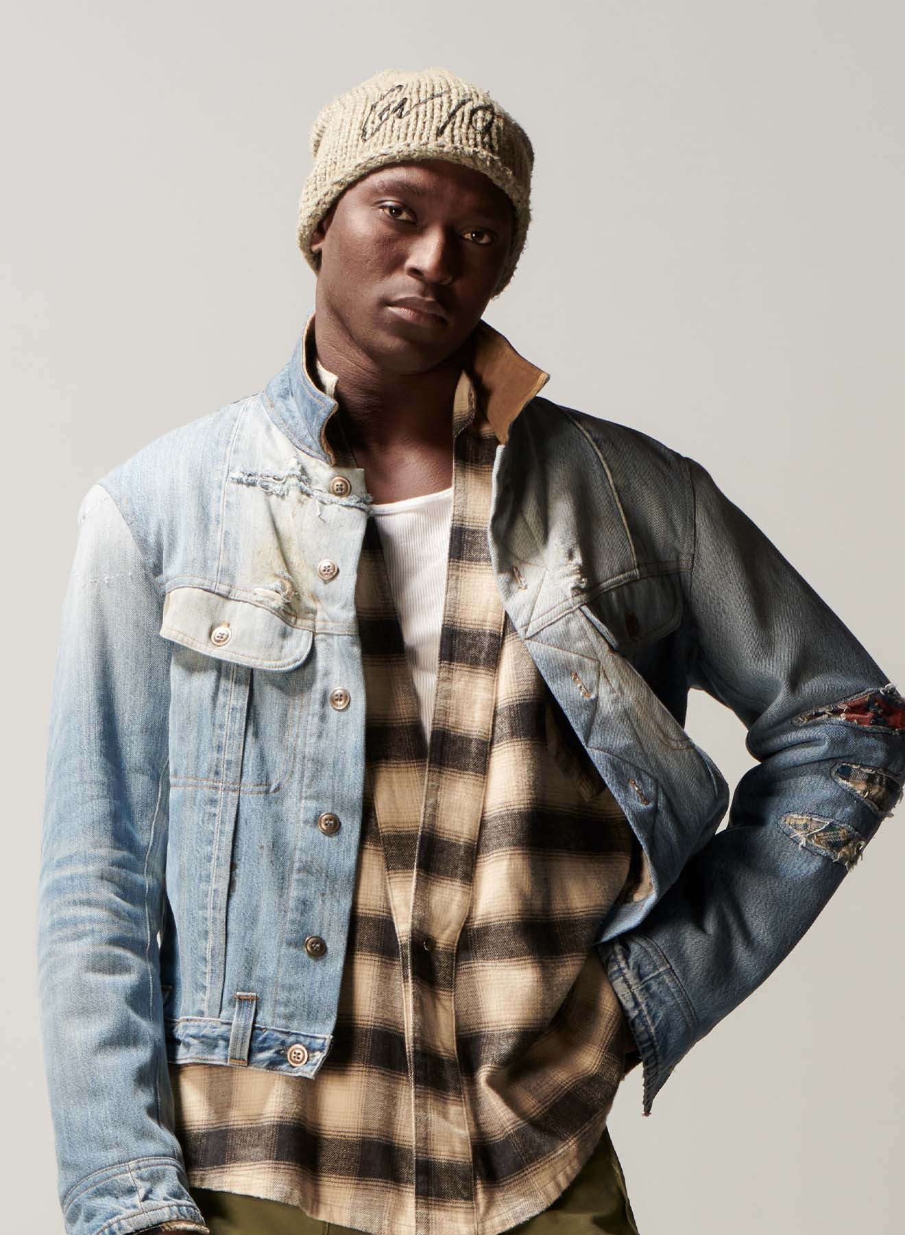 GREG LAUREN Men Vintage Denim Trucker Jacket