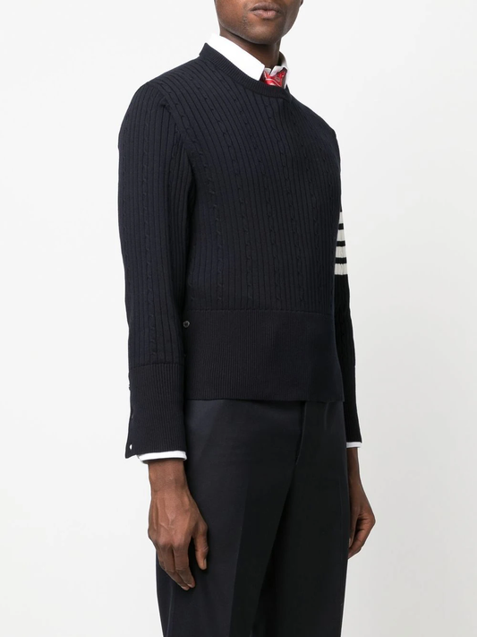 THOM BROWNE Men 4 Bar Ribbed Knit Round Neck Pullover