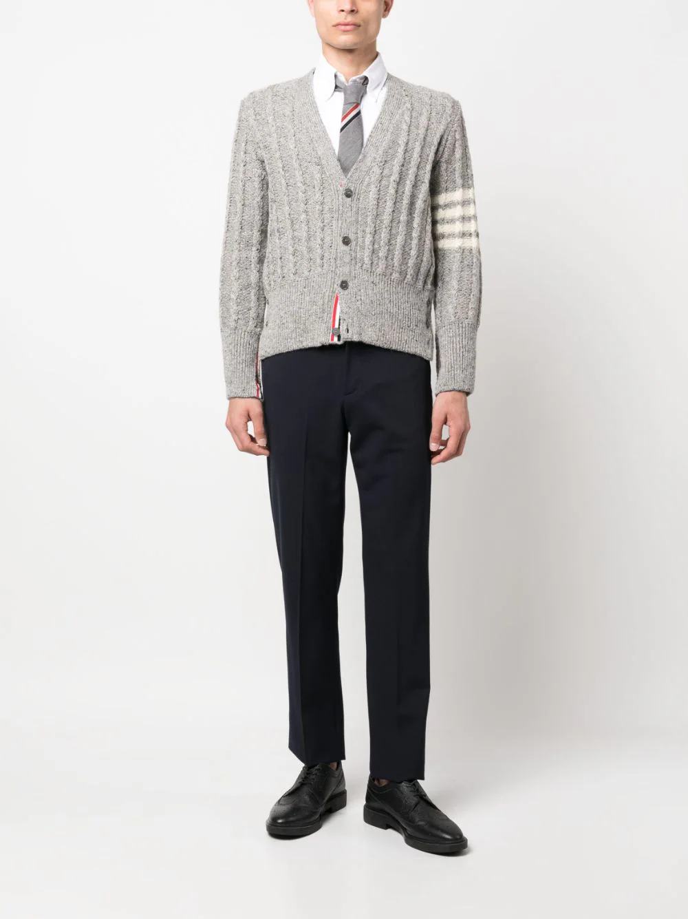 THOM BROWNE Men Twist Cable Classic Crew V Neck Cardigan