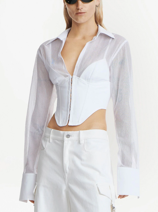 DION LEE Women Grid Corset Shirt