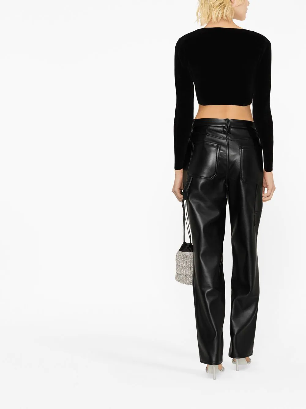 ALEXANDER WANG WOMEN V-Neck Crystal Tie Crop Cardigan