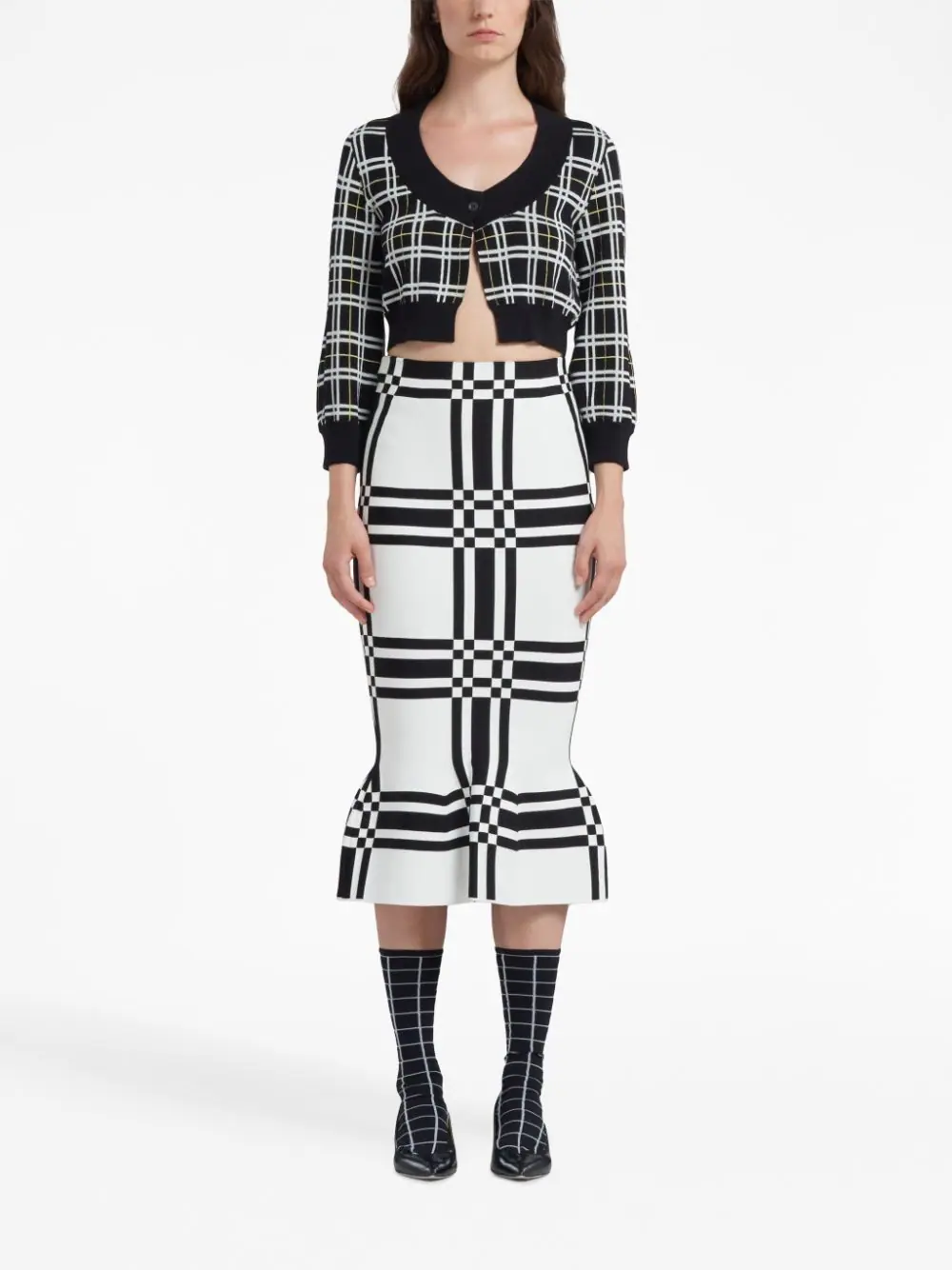 MARNI Women Cropped Plaid Cardigan