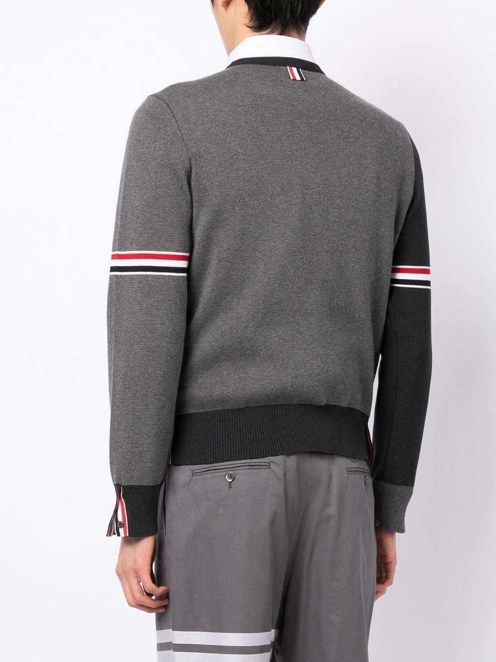 THOM BROWNE Men Fun Mix Striped Arm Crewneck Paneled Sweater