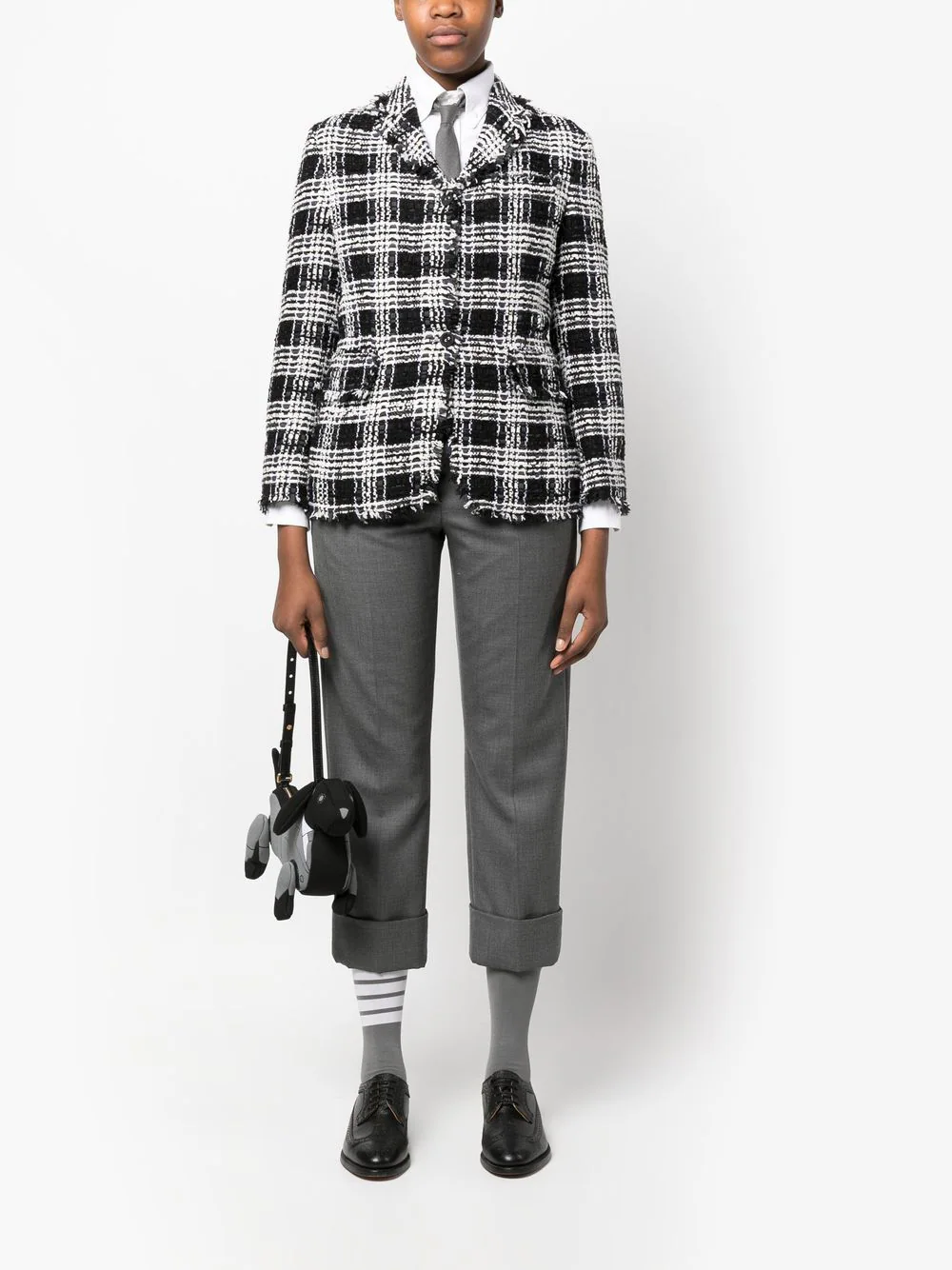 THOM BROWNE Women Classic Sportcoat W/ Fray Finishing In Pow Check Chenille Tweed