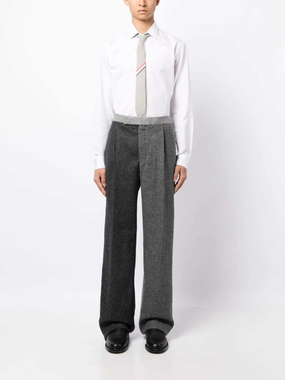 THOM BROWNE Men Classic Rise Tab Single Pleat Trouser in Funmix w/ Fray Edge in Shetland