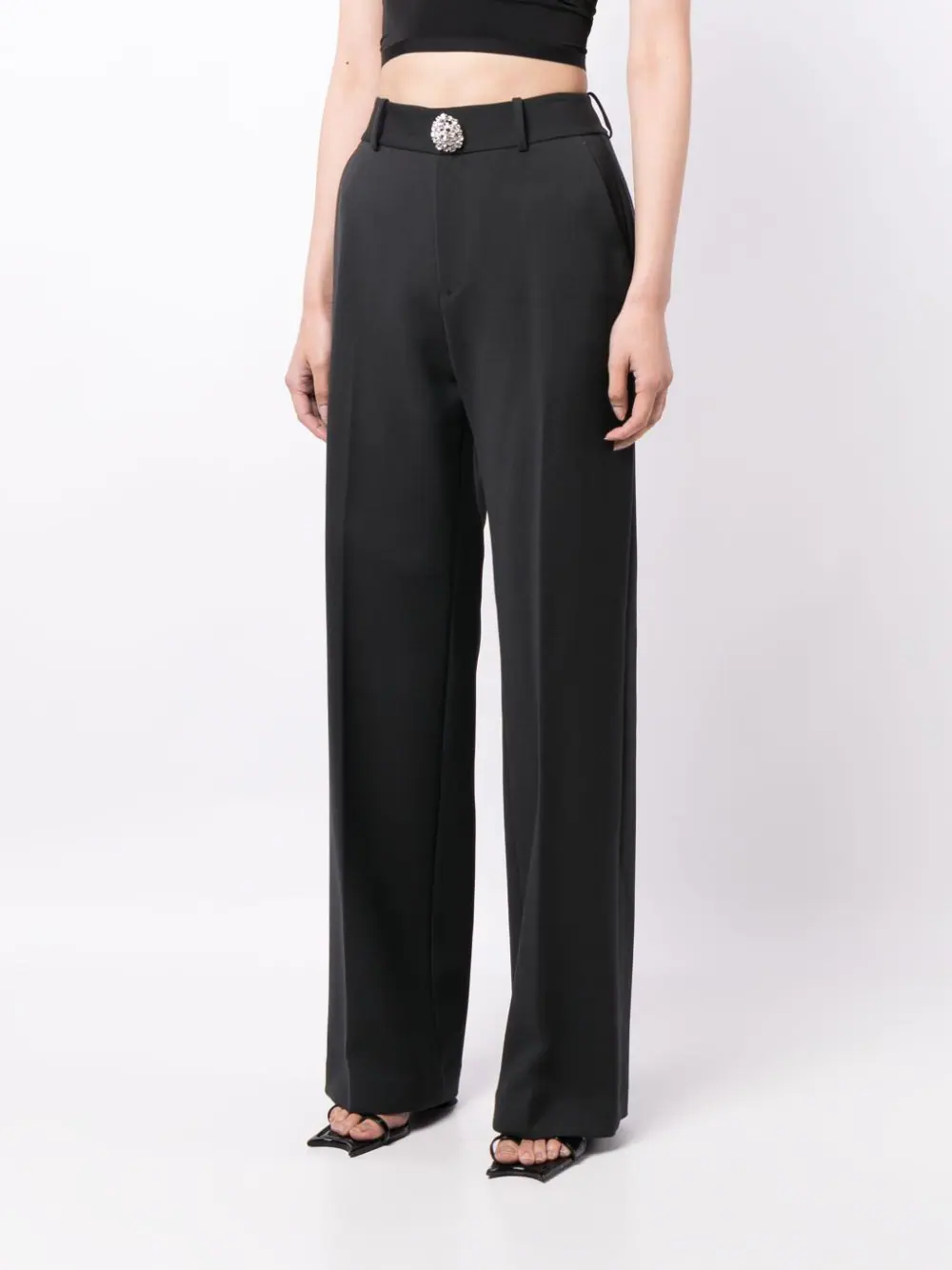 AREA Women Crystal Button Slit Trousers