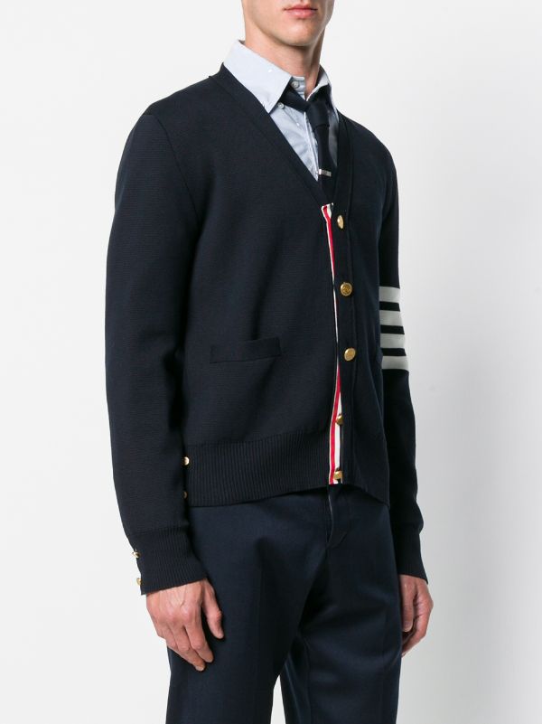 THOM BROWNE Men Milano Stitch V Neck Cotton Crepe Cardigan